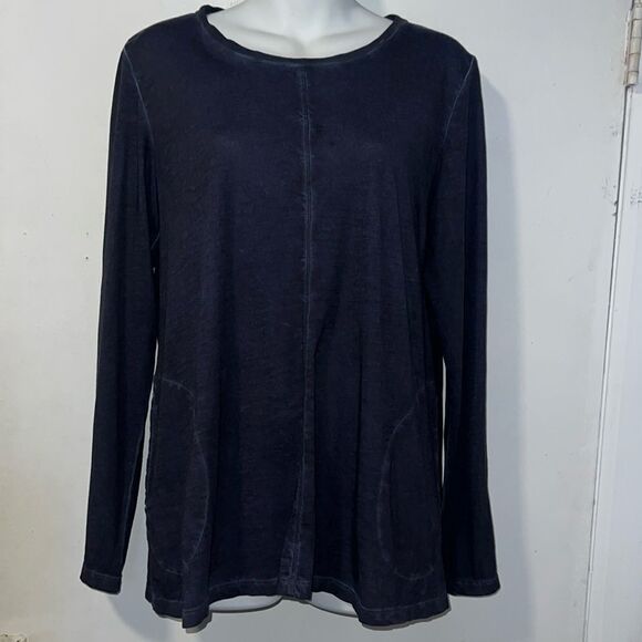 LOGO BY LORI GOLDSTEIN Navy Blue Slub Knit Long Sleeve Shirt w/ Pockets-S - Picture 1 of 9